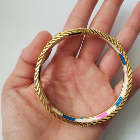 VTG Colourful Floral Gold Toned Bangle Bracelet - Picture 7 of 8